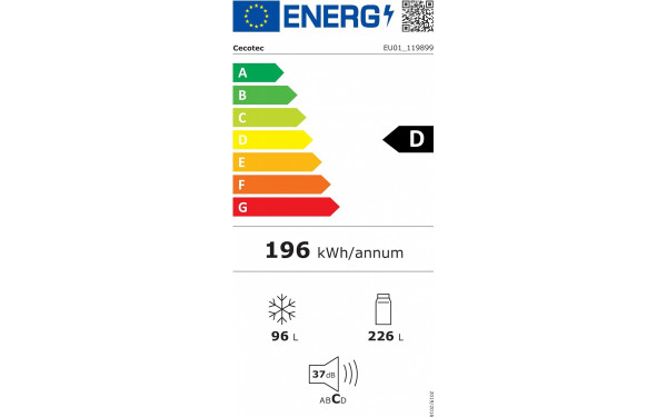 CECOTEC Bolero CoolMarket Combi 322i White Glass D - &Eacute;tiquette &eacute;nergie v2