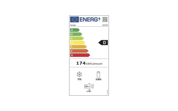 CECOTEC Bolero CoolMarket Combi 250 Blanc D - &Eacute;tiquette &eacute;nergie v2