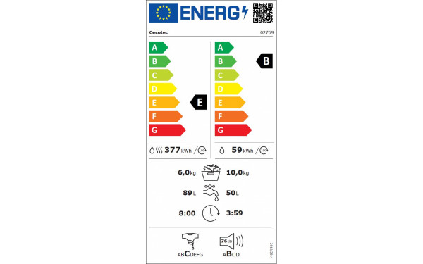 CECOTEC Bolero Wash&Dry 10680 Inverter Steel B - &Eacute;tiquette &eacute;nergie v2