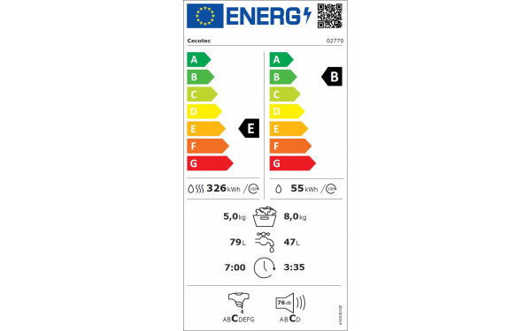 CECOTEC Bolero Wash&Dry 8580 Inverter B - &Eacute;tiquette &eacute;nergie v2
