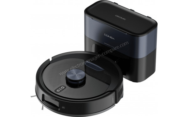 CECOTEC Conga Y90 Pro - Vue de 3/4 droite sur la station de chargement