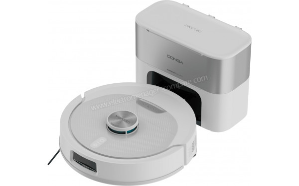CECOTEC Conga Y90 Pearl - Vue du dessus 3/4 droite avec base de vidage automatique
