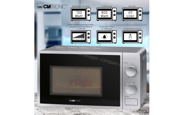 CLATRONIC MWG 792 argent - Vue avec les caracteristiques techniques