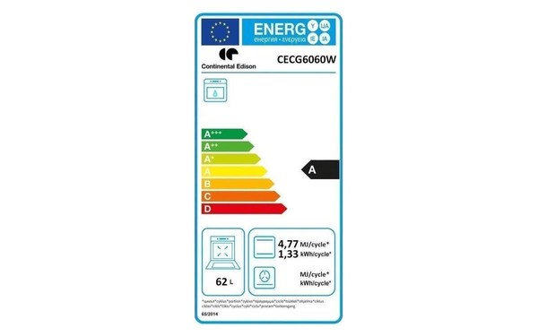 CONTINENTAL EDISON CECG6060W - &Eacute;tiquette &eacute;nergie