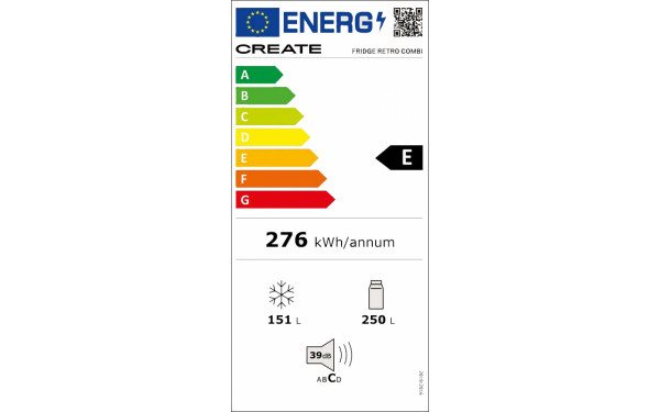 CREATE Fridge R&eacute;tro Combi 401L Noir Argent - &Eacute;tiquette &eacute;nergie v2