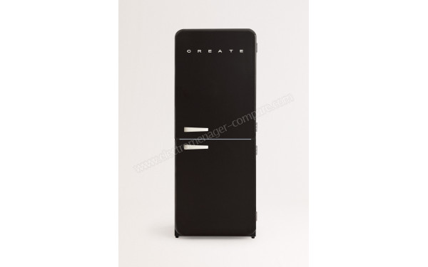 CREATE Fridge R&eacute;tro Combi 401L Noir Blanc Cass&eacute; - Vue de face