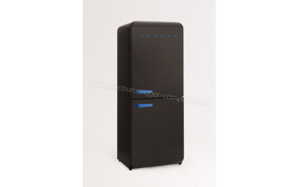 CREATE Fridge R&eacute;tro Combi 401L Noir Bleu - Vue 3/4 gauche