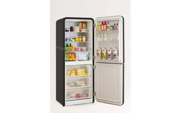 CREATE Fridge R&eacute;tro Combi 401L Noir Bleu - Vue de l'int&eacute;rieur