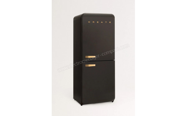CREATE Fridge R&eacute;tro Combi 401L Noir Bois - Vue 3/4 gauche