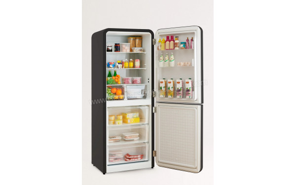 CREATE Fridge R&eacute;tro Combi 401L Noir Bois - Vue de l'int&eacute;rieur
