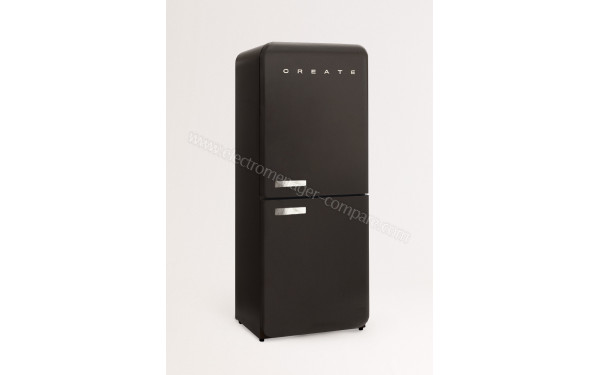 CREATE Fridge R&eacute;tro Combi 401L Noir Marbre - Vue 3/4 gauche