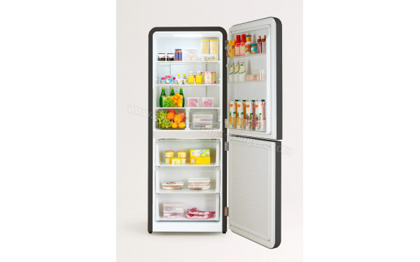 CREATE Fridge R&eacute;tro Combi 401L Noir Marbre - Vue de l'int&eacute;rieur