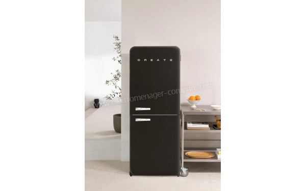 CREATE Fridge R&eacute;tro Combi 401L Noir Marbre - Mise en situation