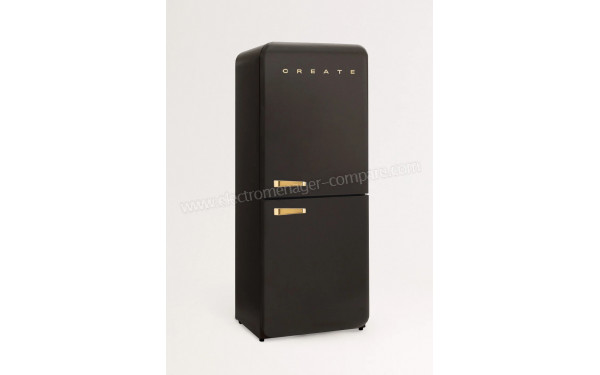 CREATE Fridge R&eacute;tro Combi 401L Noir Or - Vue 3/4 gauche