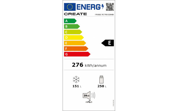 CREATE Fridge R&eacute;tro Combi 401L Noir Or - &Eacute;tiquette &eacute;nergie v2