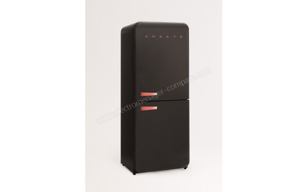 CREATE Fridge R&eacute;tro Combi 401L Noir Terracotta - Vue 3/4 gauche