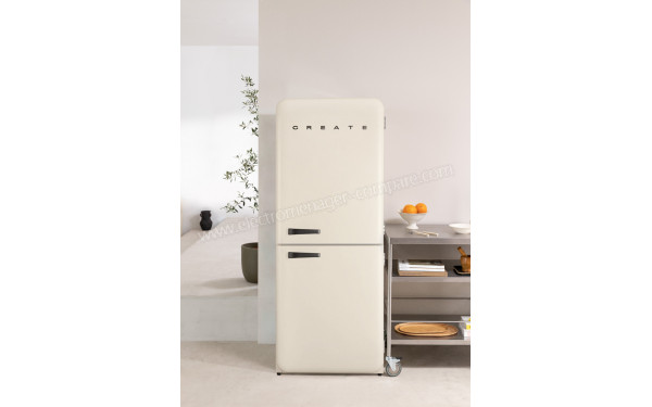 CREATE Fridge R&eacute;tro Combi 401L Blanc Cass&eacute; Noir - Mise en situation
