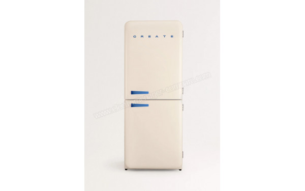 CREATE Fridge R&eacute;tro Combi 401L Blanc Cass&eacute; Bleu - Vue de face