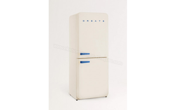CREATE Fridge R&eacute;tro Combi 401L Blanc Cass&eacute; Bleu - Vue 3/4 gauche