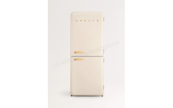 CREATE Fridge R&eacute;tro Combi 401L Blanc Cass&eacute; Bois - Vue de face