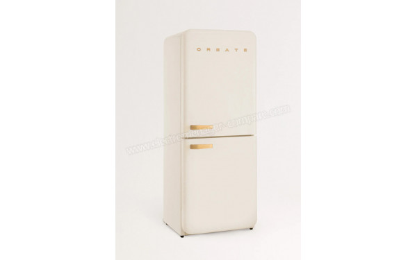 CREATE Fridge R&eacute;tro Combi 401L Blanc Cass&eacute; Bois - Vue 3/4 gauche