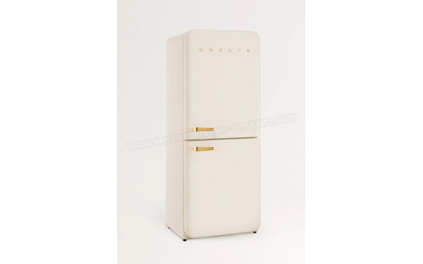 CREATE Fridge R&eacute;tro Combi 401L Blanc Cass&eacute; Or - Vue 3/4 gauche