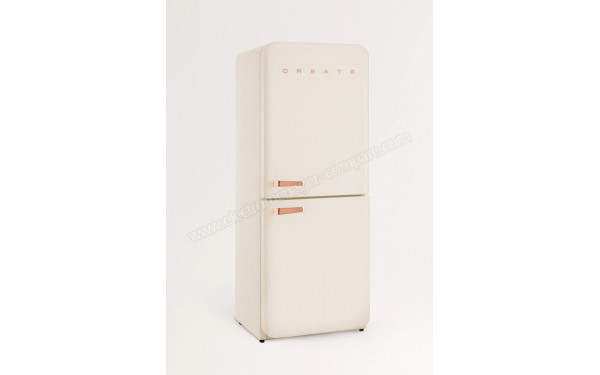 CREATE Fridge R&eacute;tro Combi 401L Blanc Cass&eacute; Or Rose - Vue 3/4 gauche