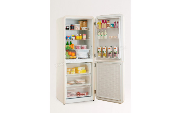 CREATE Fridge R&eacute;tro Combi 401L Blanc Cass&eacute; Sable - Vue de l'int&eacute;rieur