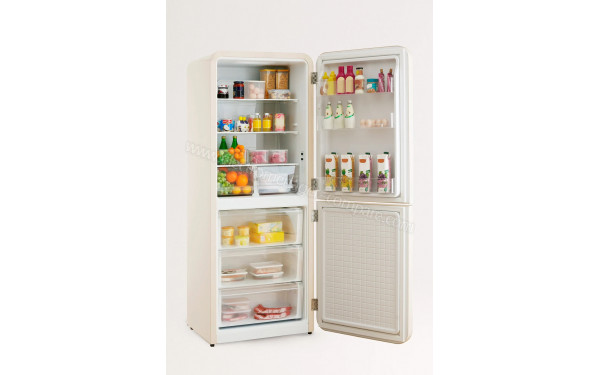 CREATE Fridge R&eacute;tro Combi 401L Blanc Cass&eacute; Vert Sauge - Vue de l'int&eacute;rieur