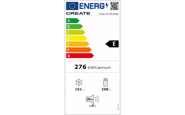 CREATE Fridge R&eacute;tro Combi 401L Blanc Cass&eacute; Vert Sauge - &Eacute;tiquette &eacute;nergie v2