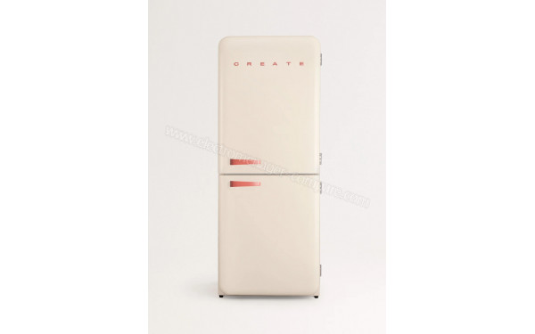 CREATE Fridge R&eacute;tro Combi 401L Blanc Cass&eacute; Terracotta - Vue de face