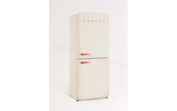 CREATE Fridge R&eacute;tro Combi 401L Blanc Cass&eacute; Terracotta - Vue 3/4 gauche