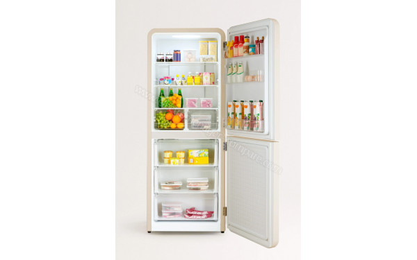 CREATE Fridge R&eacute;tro Combi 401L Blanc Cass&eacute; Terracotta - Vue de l'int&eacute;rieur
