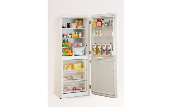 CREATE Fridge R&eacute;tro Combi 401L Blanc Cass&eacute; Argent - Vue de l'int&eacute;rieur