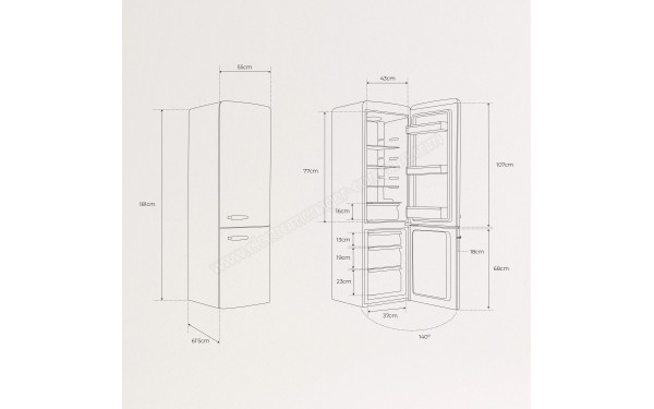 CREATE Fridge Stylance 244L Beige - Dimensions