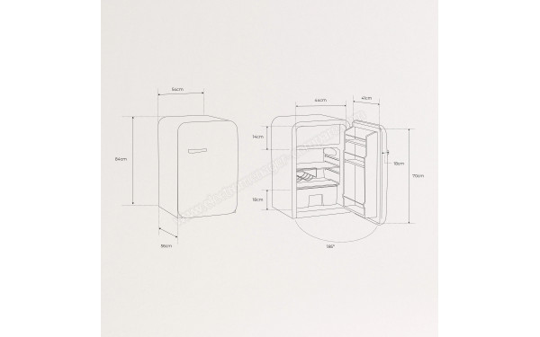 CREATE Retro Fridge 107L Argent Rose - Dimensions