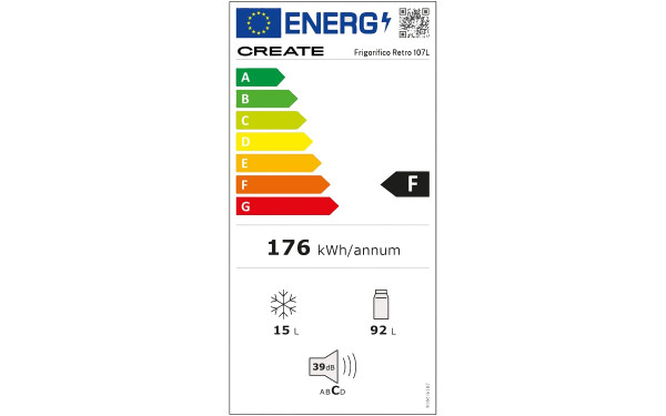 CREATE Retro Fridge 107L Blanc Cass&eacute; - &Eacute;tiquette &eacute;nergie v2