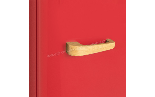 CREATE Retro Fridge 107L Bois Rouge - Poign&eacute;e bois