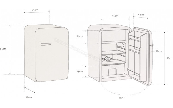 CREATE Retro Fridge 107L Rose Gold Sable - Dimensions