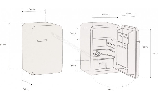 CREATE Retro Fridge 107L Vert Sauge - Dimensions