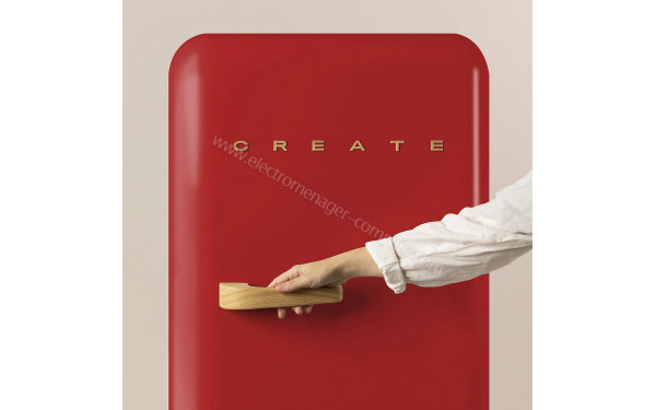 CREATE Retro Fridge 281L Bois Rouge - Poign&eacute;e bois