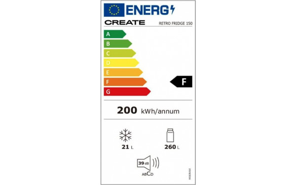 CREATE Retro Fridge 281L Marbre Noir - &Eacute;tiquette &eacute;nergie v2