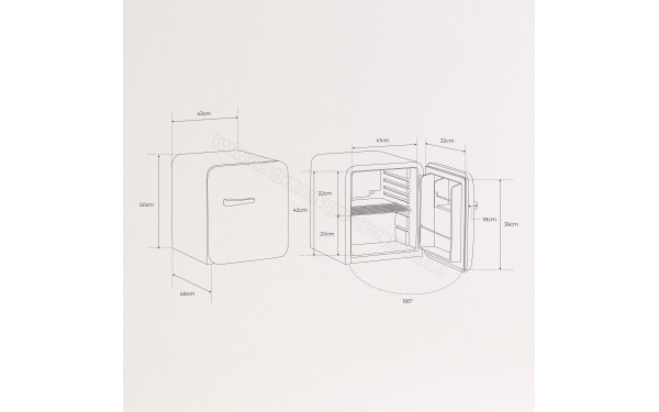 CREATE Retro Fridge 48L Bois Beige - Dimensions