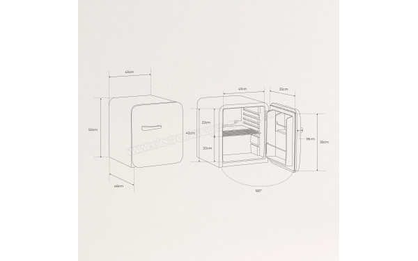 CREATE Retro Fridge 48L Marbre Rose - Dimensions