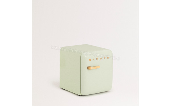 CREATE Retro Fridge 48L Bois Vert Pastel - Vue 3/4 gauche