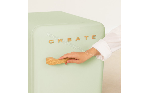 CREATE Retro Fridge 48L Bois Vert Pastel - Zoom sur la poign&eacute;e