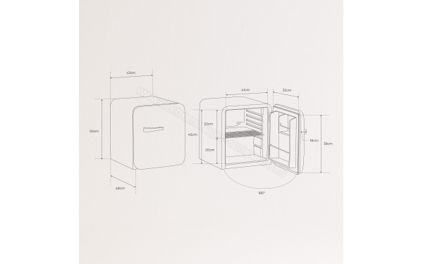 CREATE Retro Fridge 48L Rose Gold Blanc - Dimensions