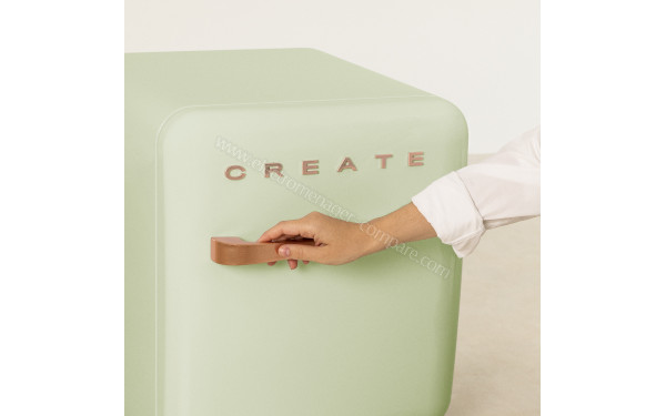 CREATE Retro Fridge 48L Rose Gold Vert Pastel - Zoom sur la poign&eacute;e