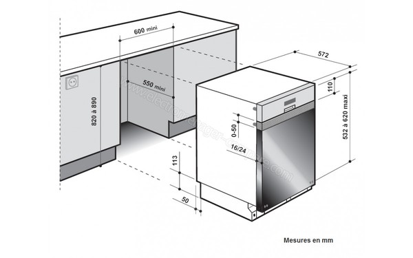 DE DIETRICH DVH1245W - Schema d'encastrement