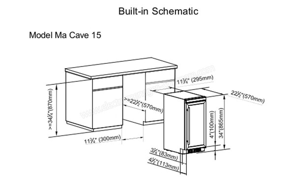 DOMETIC D15 - Vue du sch&eacute;ma de l'encastrement (cr&eacute;dit : Darty)